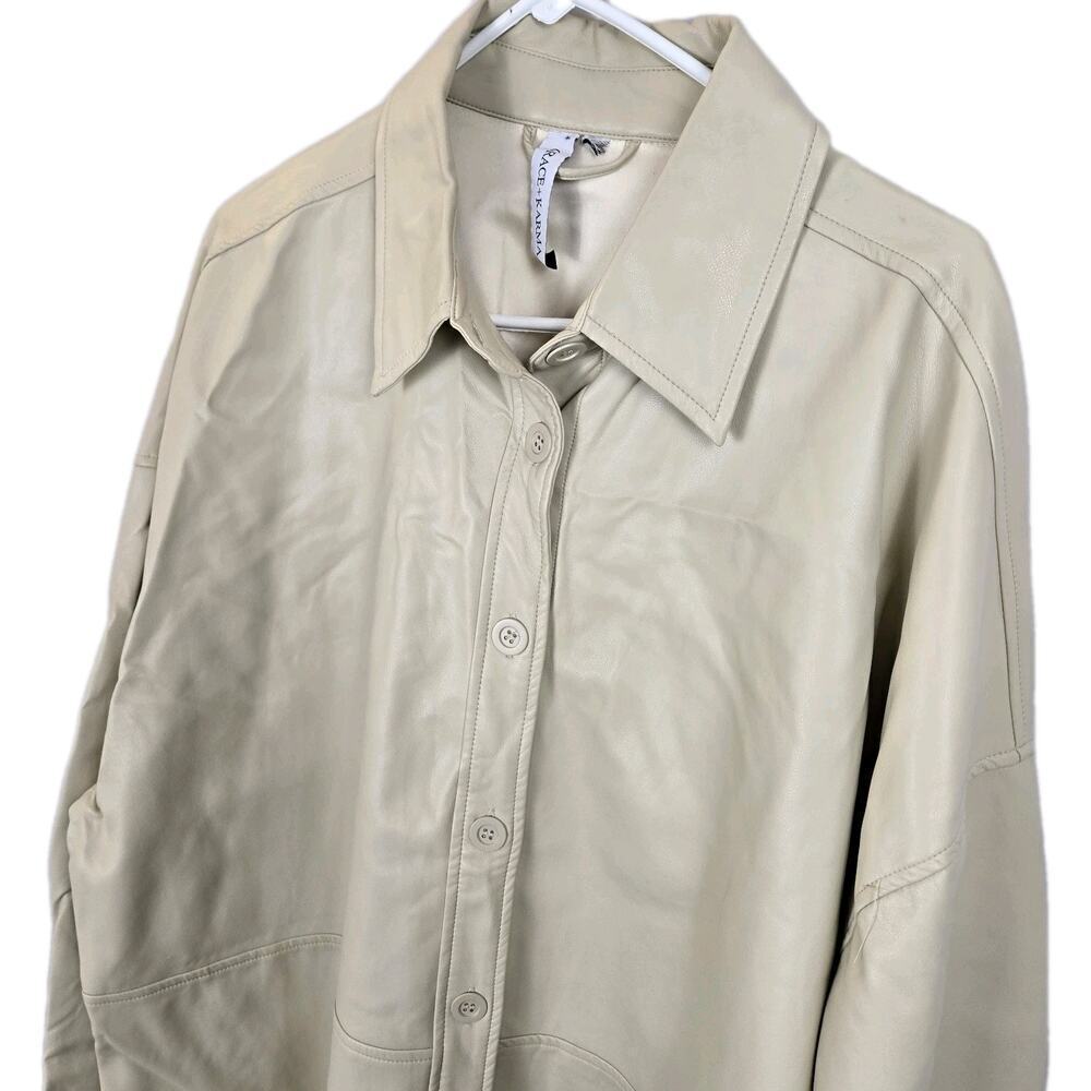 Grace + Karma Vegan Leather Shacket Woman's PLUS 3X Button Front Ivory Jacket